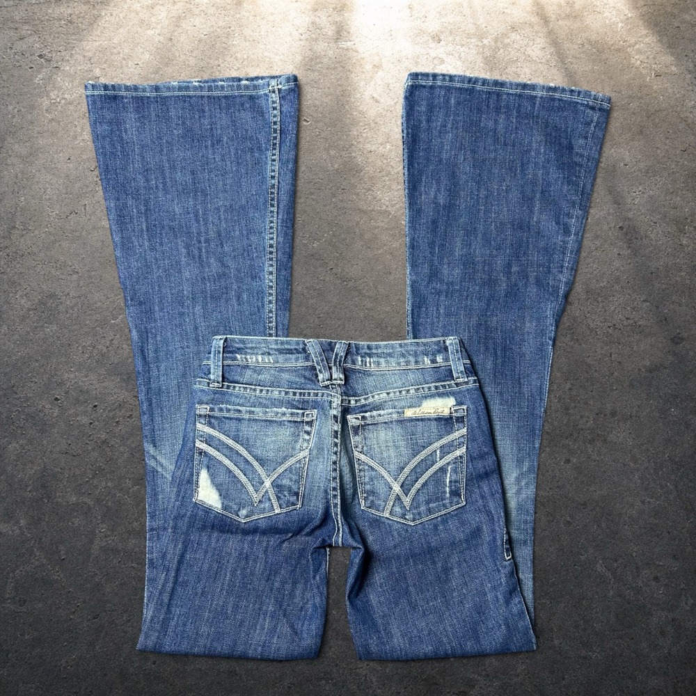 William Rast Daisy Super Flare Jeans Blue Distressed Y2K Retro Size 23